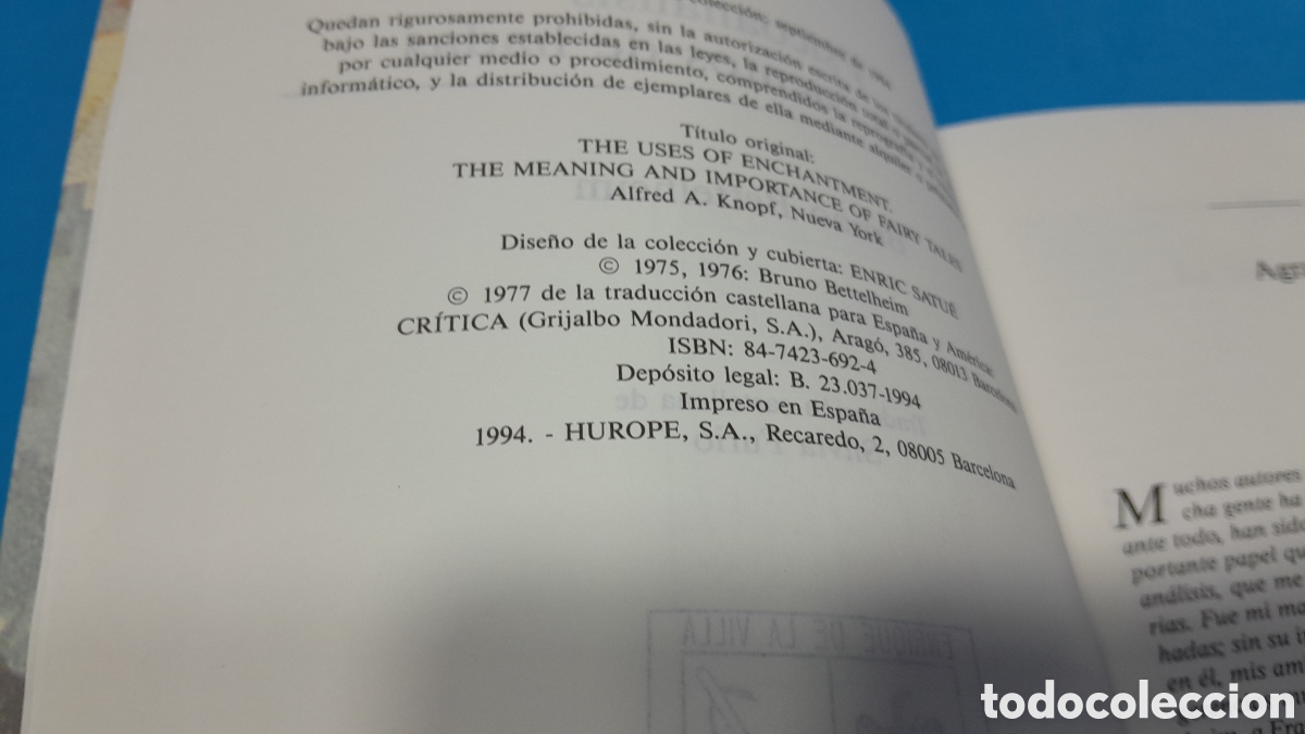 Libros: PSICOAN&Aacute;LISIS DE LOS CUENTOS DE HADAS - BRUNO BETTELHEIM - Foto 5
