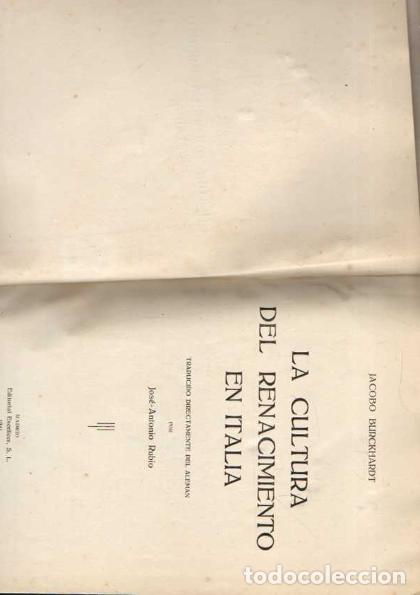 Libros: LA CULTURA DEL RENACIMIENTO EN ITALIA. - BURCKHARDT, Jacobo.