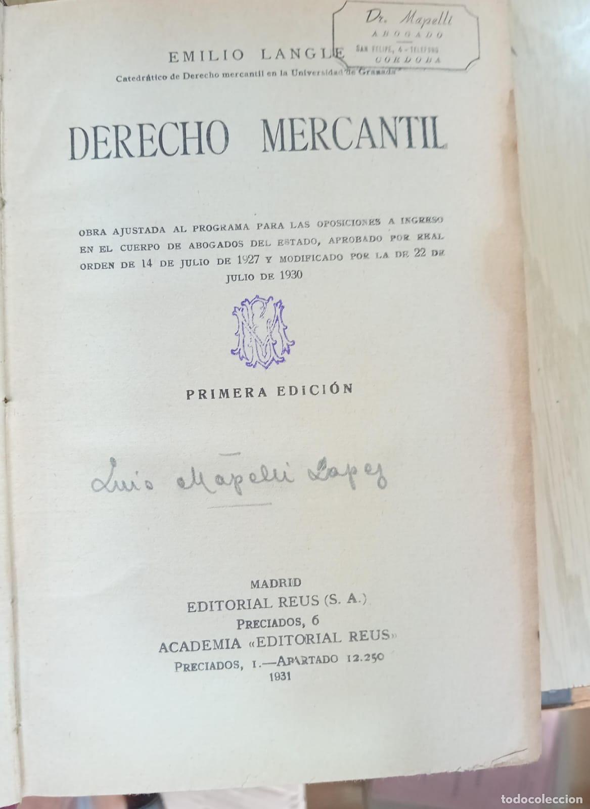 Libros: Derecho Mercantil, Emilio Langle, Ed. Reus - Emilio Langle - Foto 1