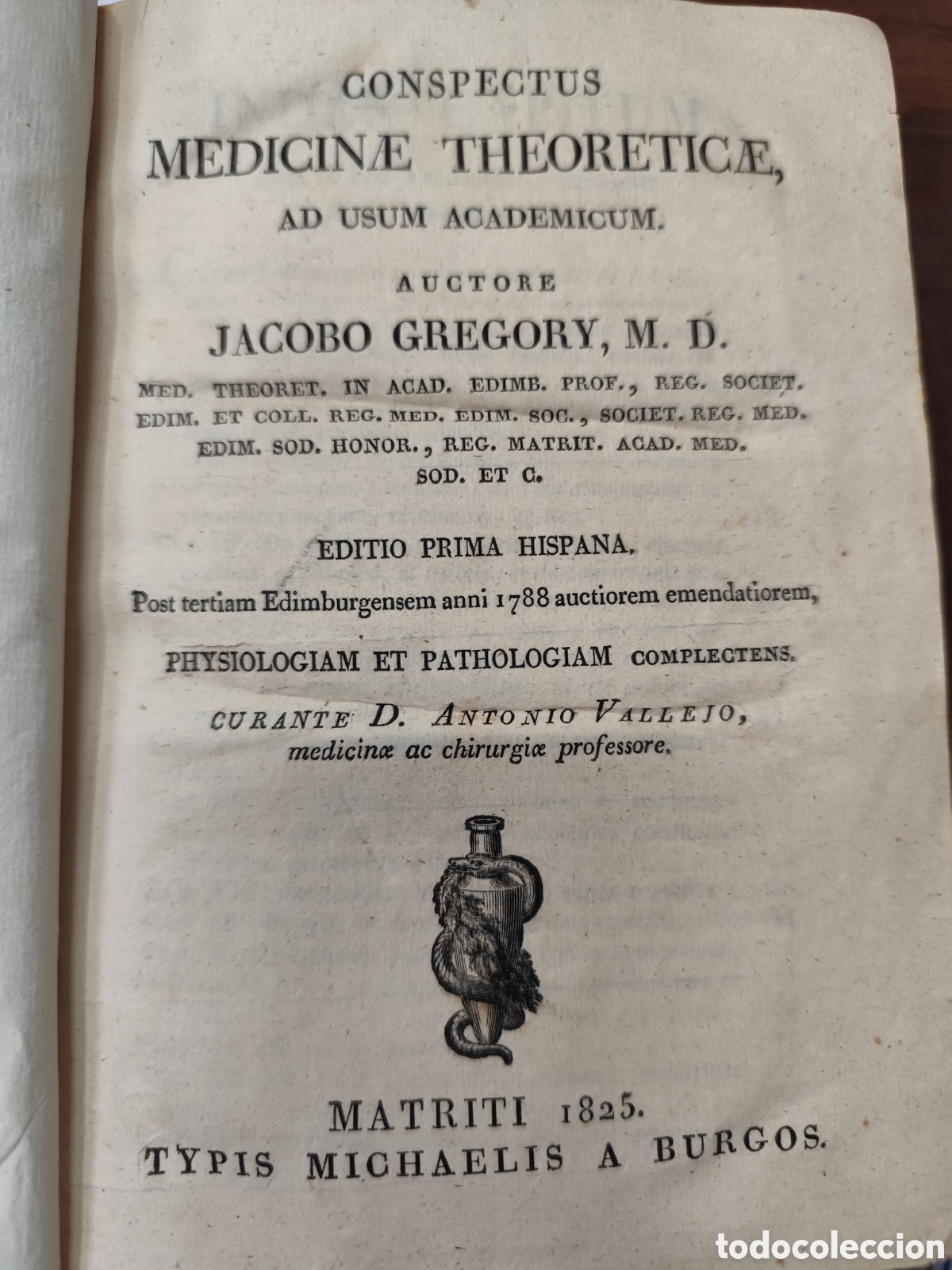 Livres: CONSPECTUS MEDICINAE THEORETICAE AD USUM ACADEMICUM. A&ntilde;o 1825 - GREGORY,Jacobo