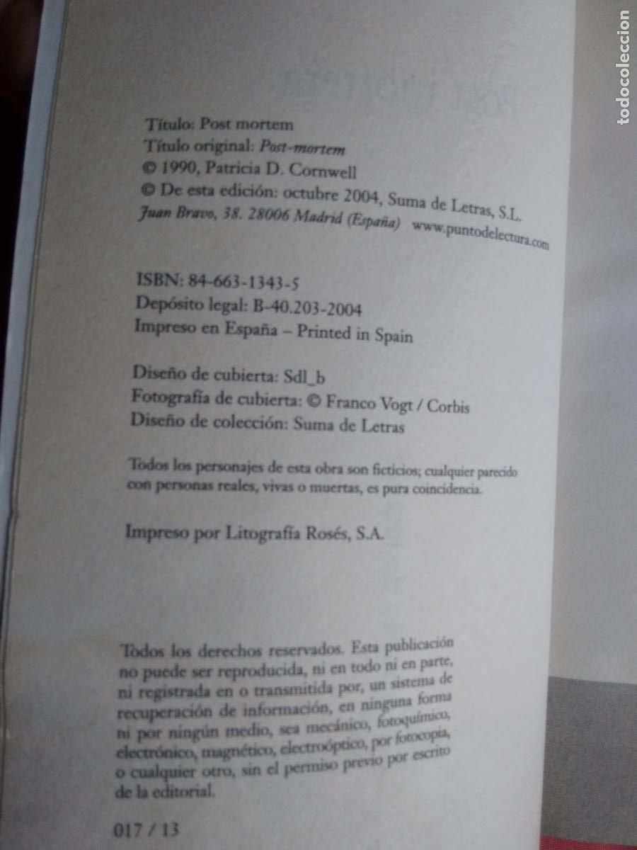 Libros: Post Mortem Patricia D. Cornwell L.28105-470 - Foto 2