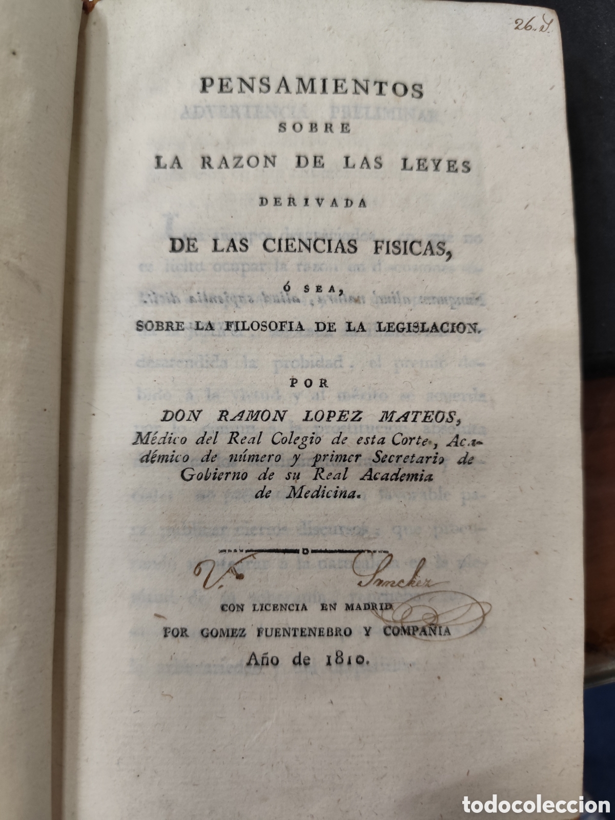 Livres: PENSAMIENTOS SOBRE LA RAZON DE LAS LEYES DERIVADA DE LAS CIENCIAS FISICAS O SEA, SOBRE LA FILOSOFIA