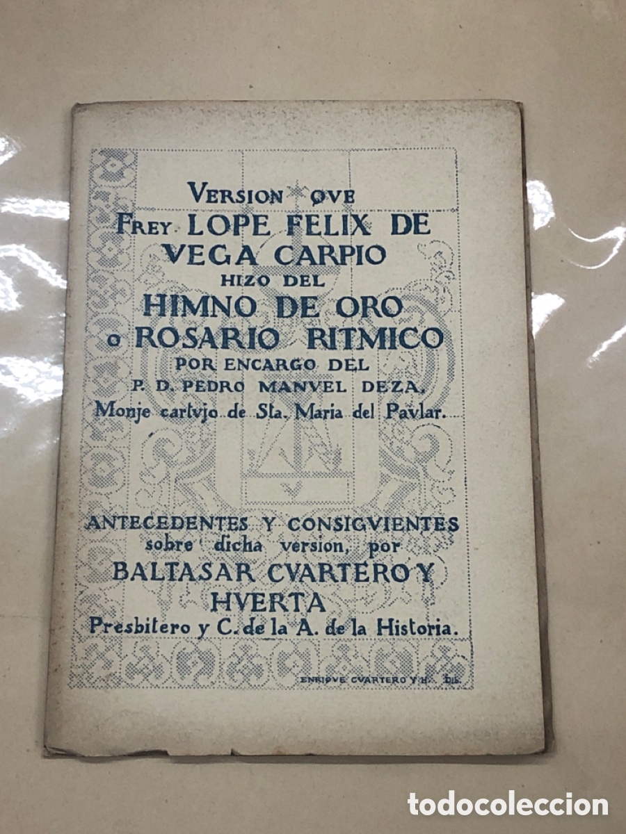 Libros: VERSI&Oacute;N QUE FR. LOPE DE VEGA CARPIO HIZO DEL HIMNO DE ORO O ROSARIO R&Iacute;TMICO POR ENCARGO DEL P. DON P