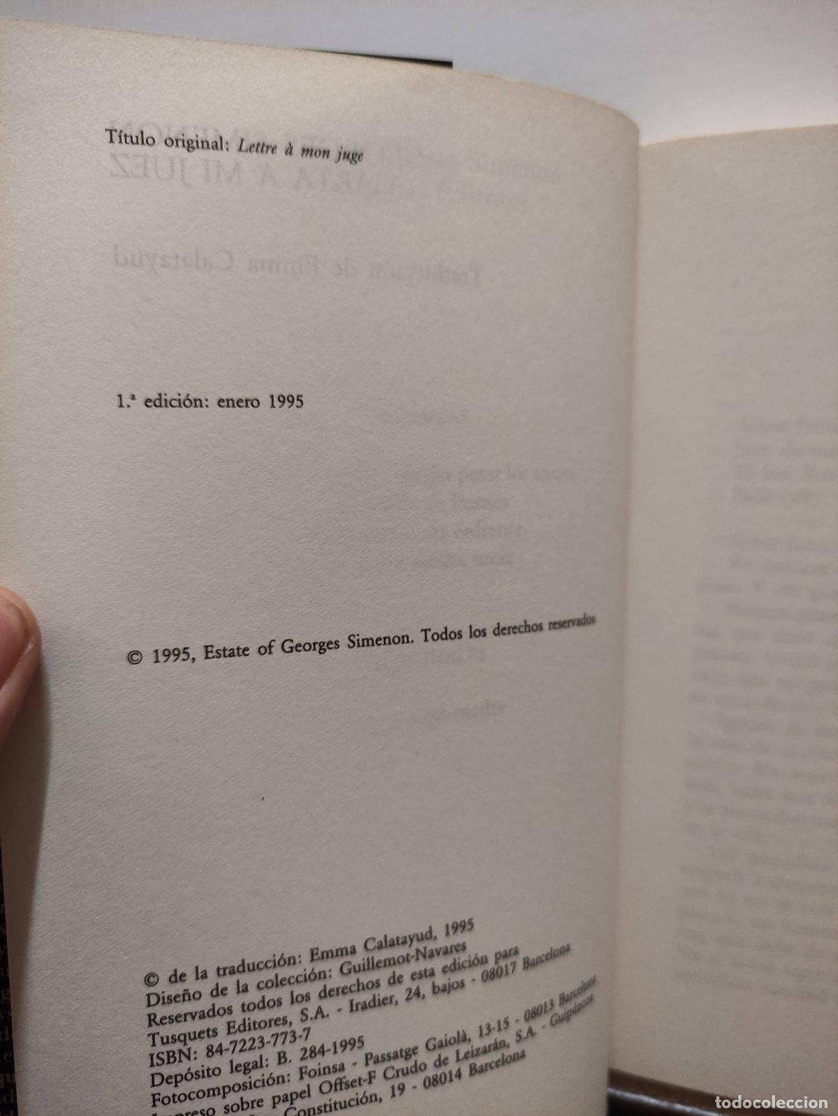 Libros: CARTA A MI JUEZ - GEORGES SIMENON - Foto 2