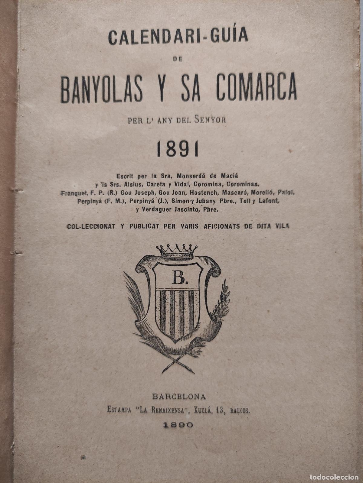 Libros: CALENDARI - GUIA DE BANYOLAS Y SA COMARCA 1891 - Foto 1