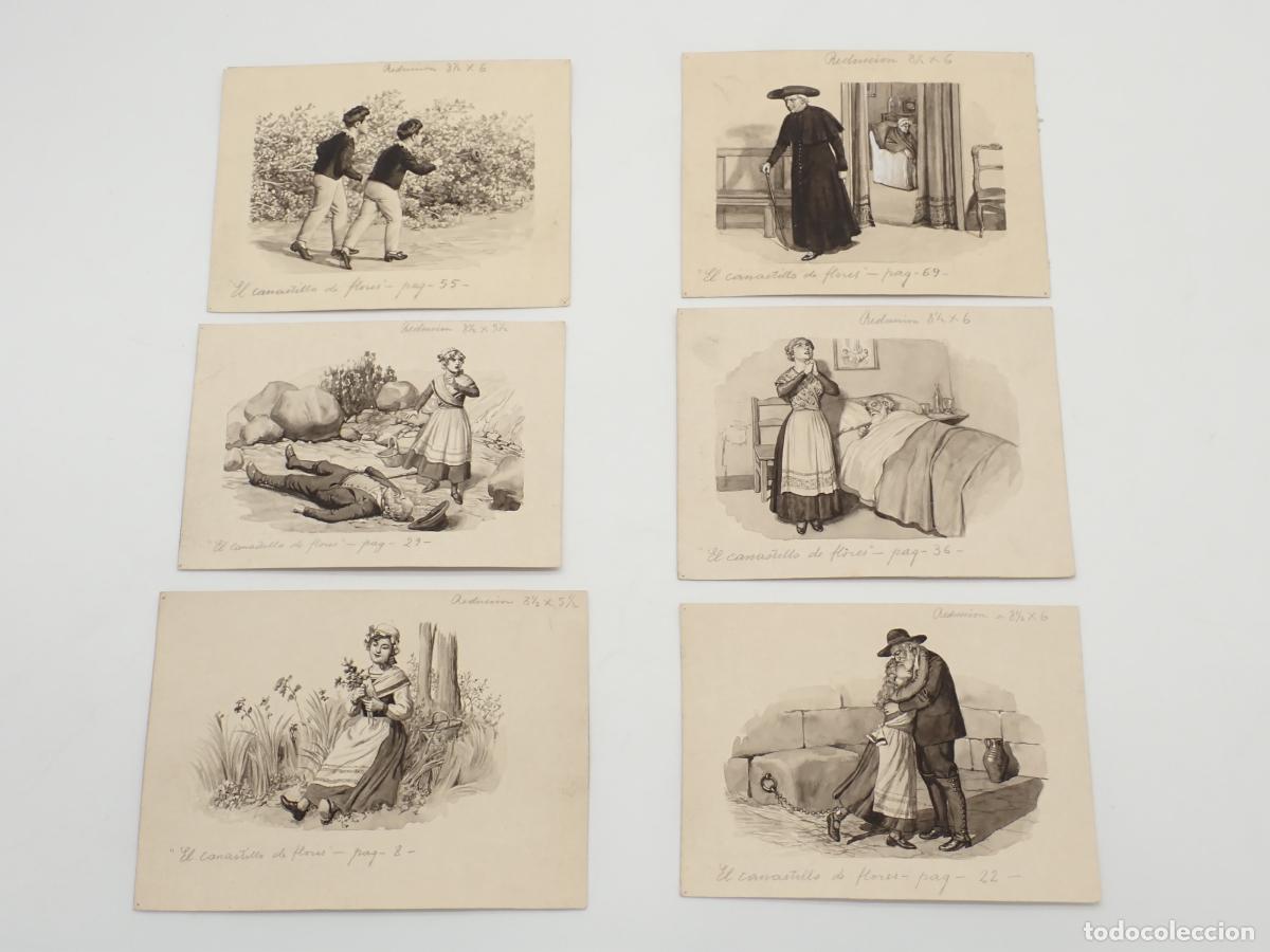 Libros: 11 acuarelas originales de Luis Palao para la obra &rdquo;El canastillo de flores&rdquo;, de Crist&oacute;bal Schmid, e - Foto 2