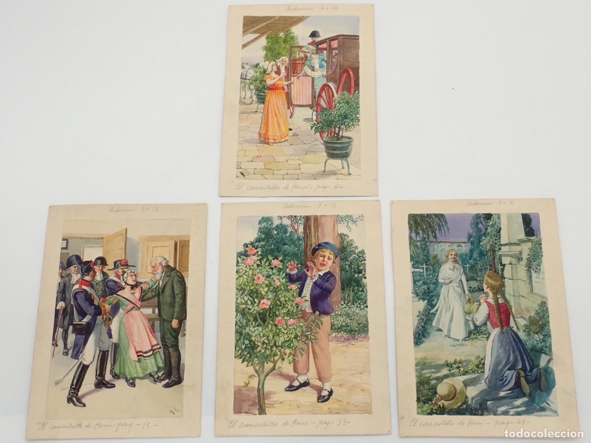 Libros: 11 acuarelas originales de Luis Palao para la obra &rdquo;El canastillo de flores&rdquo;, de Crist&oacute;bal Schmid, e - Foto 3