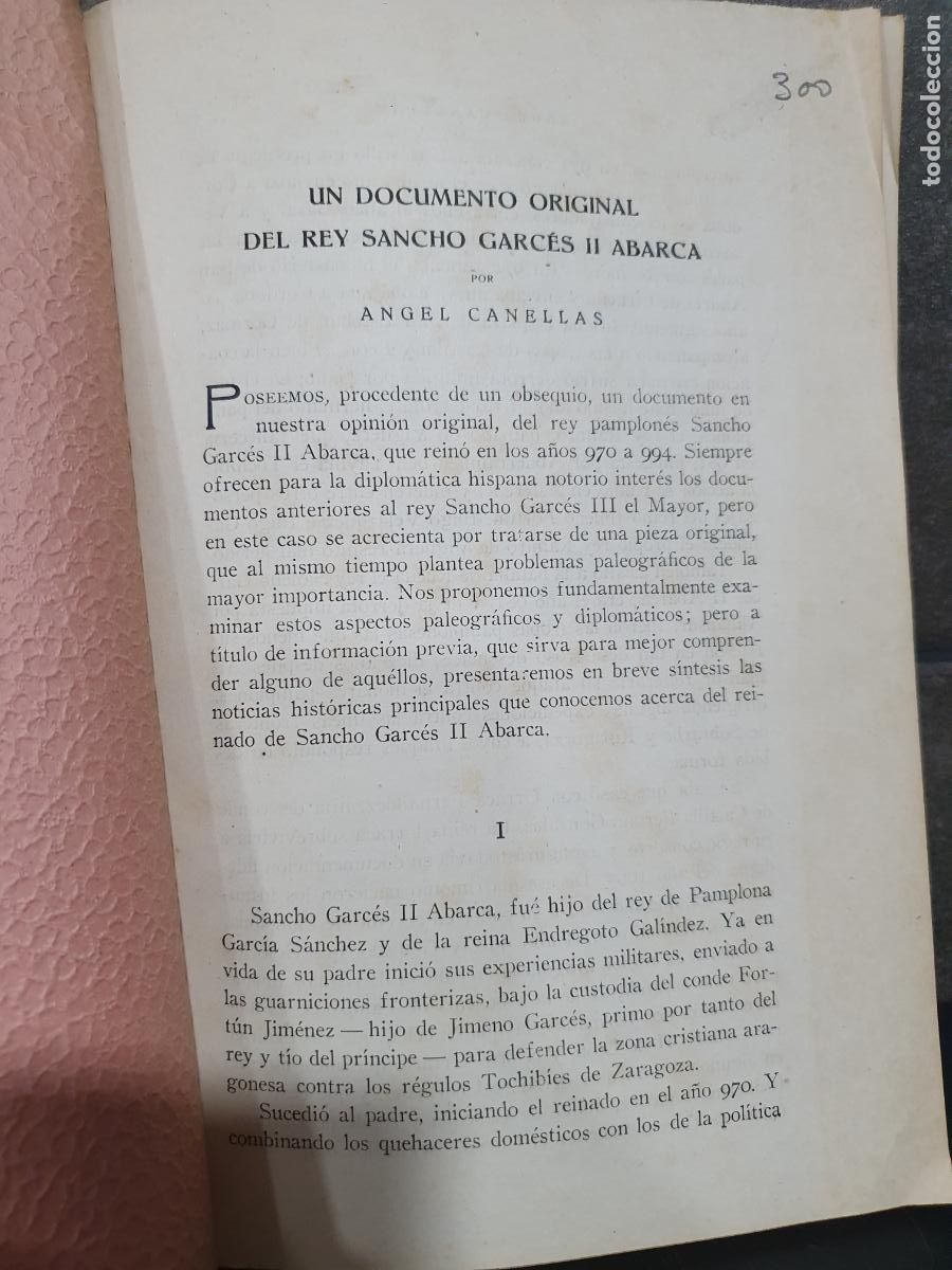 Libros: ESTUDIO DE UN DOCUMENTO ORIGINAL DEL REY SANCHO GARCES II ABARCA - Foto 1
