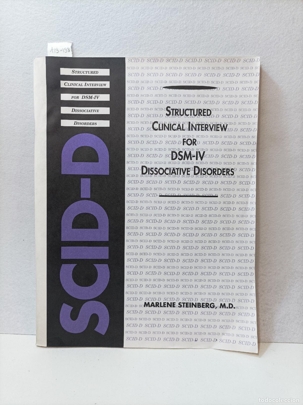 Libros: STEINBERG, Marlene: - Structured Clinical Interview for DSM-IV Dissociative Disorders. SCID-D.