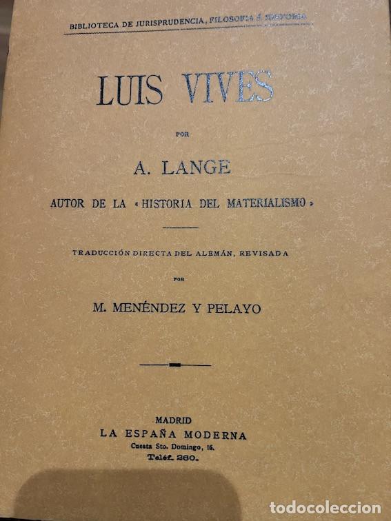 Libros: LUIS VIVES - A. Lange - Foto 1