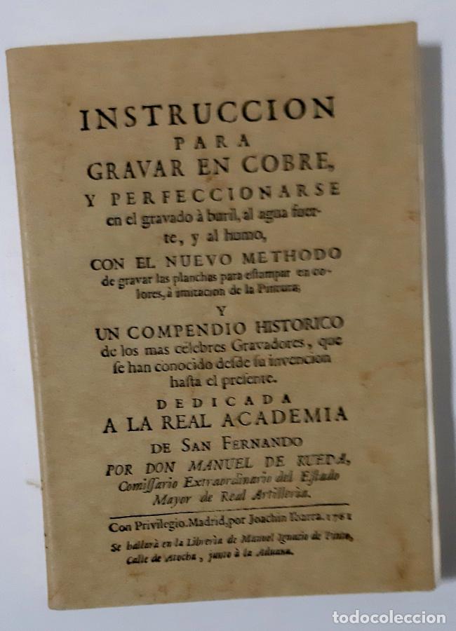Libros: INSTRUCCION PARA GRAVAR EN COBRE Y PERFECCIONARSE. Facs&iacute;mil del de 1761 - MANUEL DE RUEDA - Foto 1