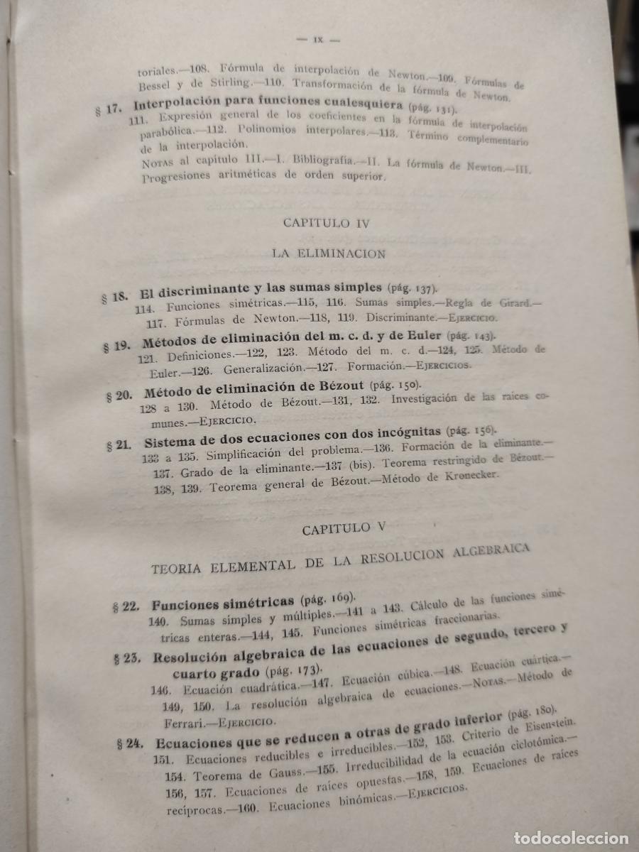 Libros: LECCIONES DE &Aacute;LGEBRA - J. Rey Pastor - Foto 5