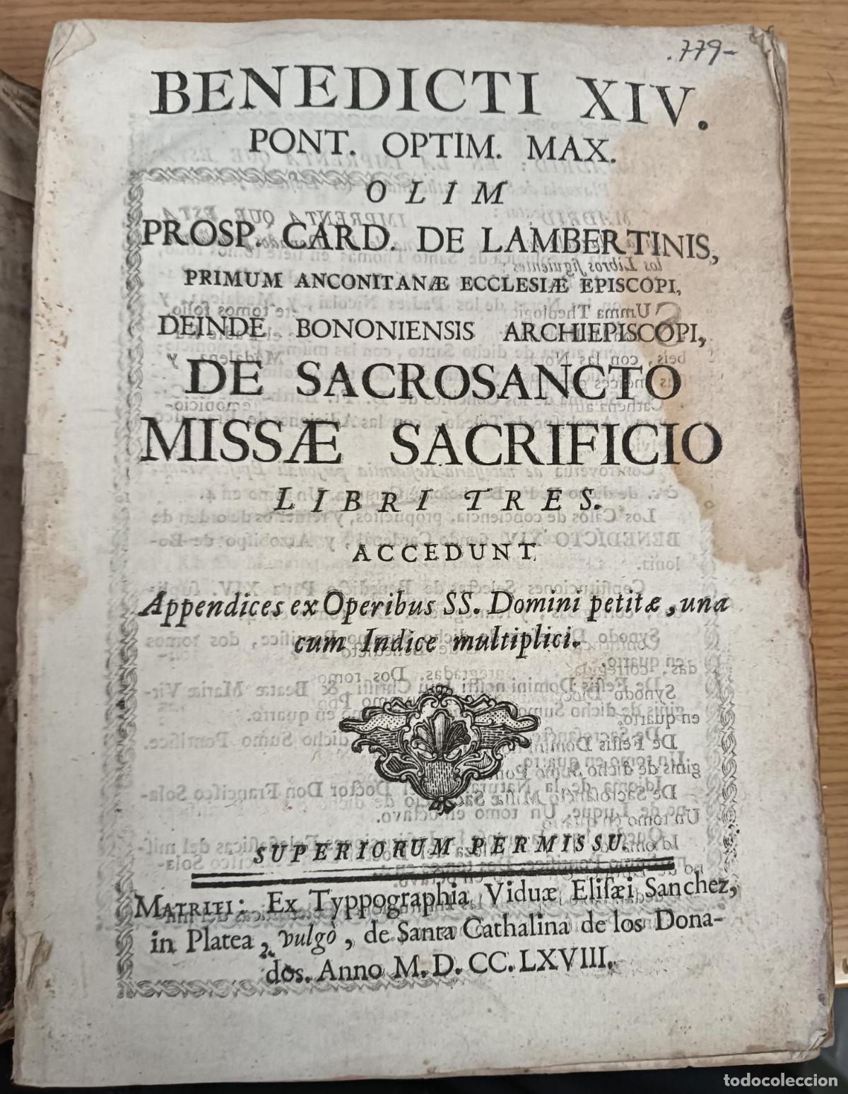 Libros: Benedicti XIV. Pont. Optim. Max. Olim Prosp. Card. de Lambertinis, primum aconitanae ecclesiae episc - Foto 1
