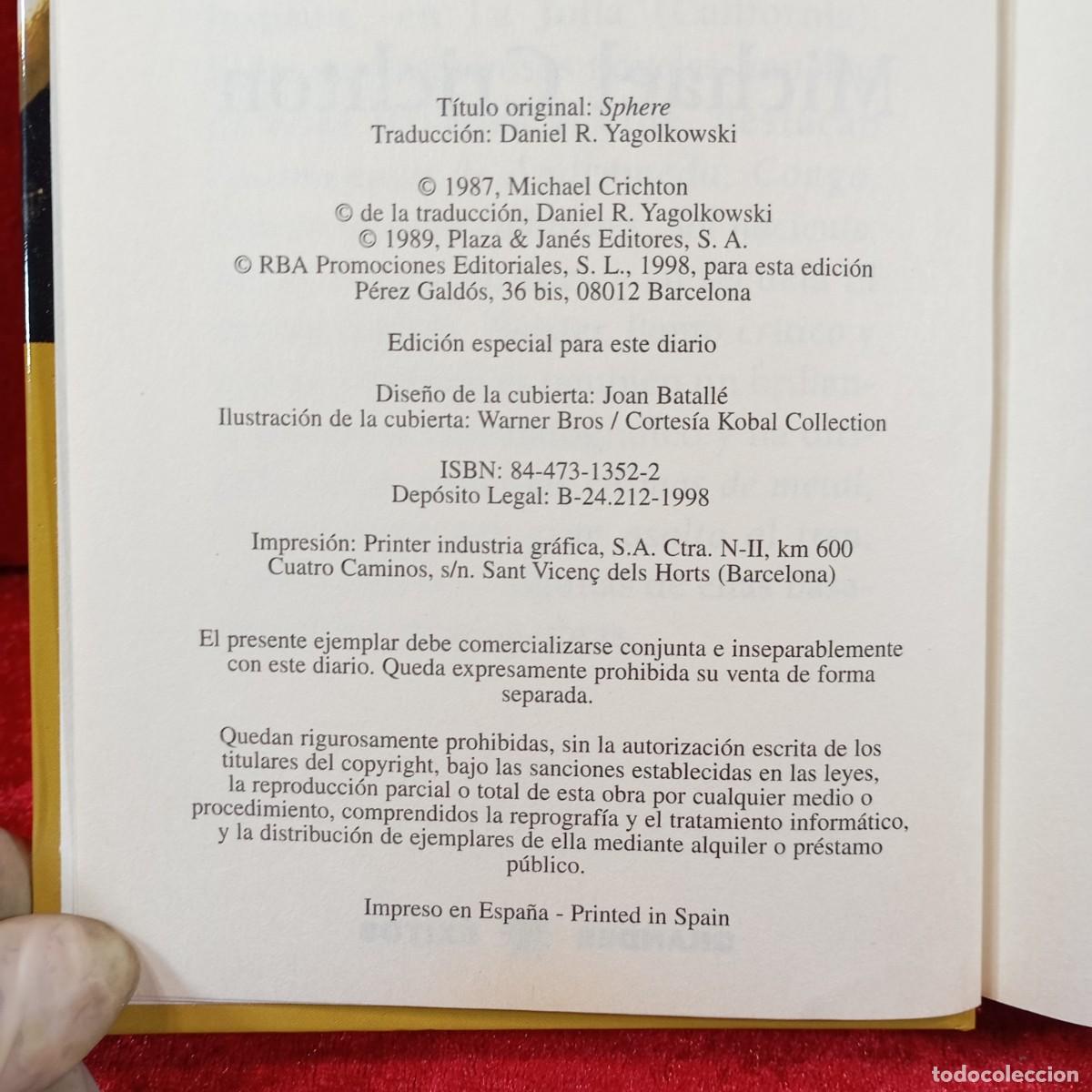 Libros: MICHAEL CRICHTON - ESFERA - GRANDES &Eacute;XITOS - 1998 / 20.013 - Foto 4