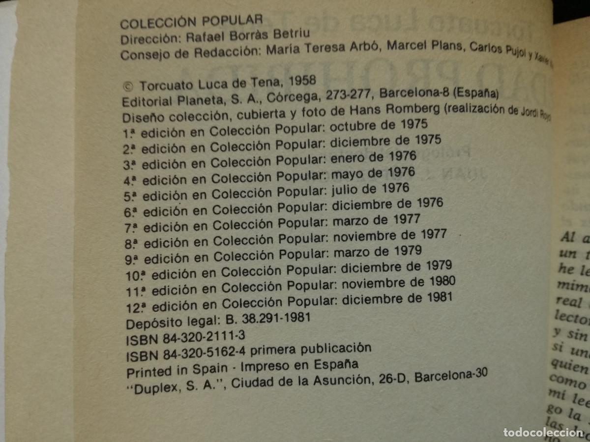 Libros: LIBRO - EDAD PROHIBIDA - TORCUATO LUCA DE TENA - POPULAR PLANETA - Foto 2