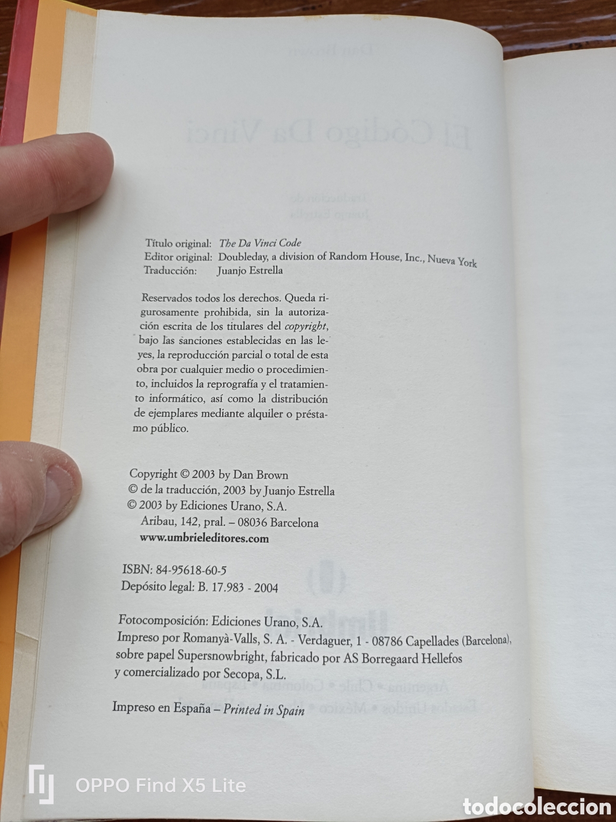 Libros: Libro El C&oacute;digo Da Vinci -Dan Brown- Editorial Urano -Umbriel Editores- - Foto 4