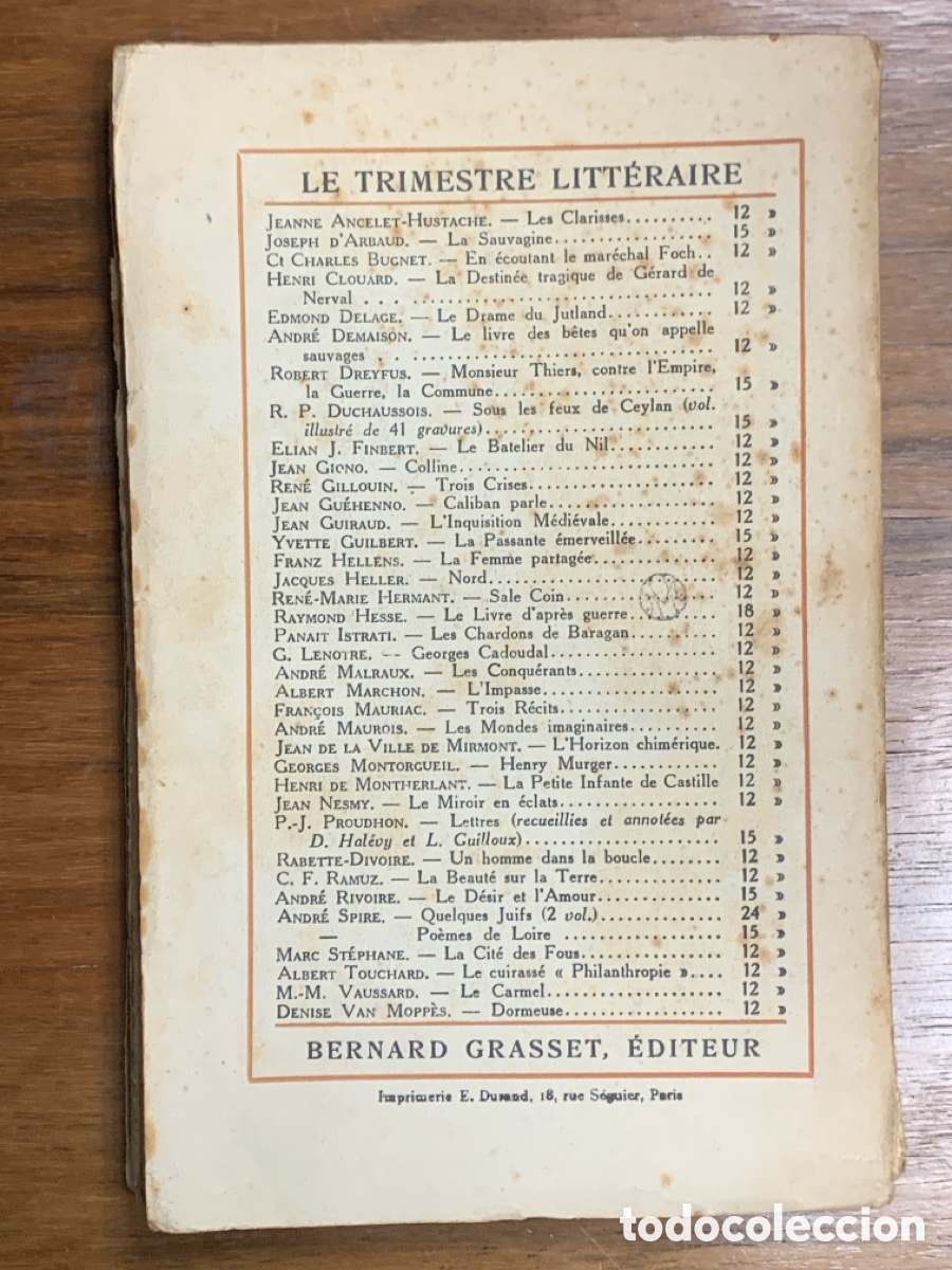 Libros: Colline, Jean Giono - BERNARD GRASSET 1929 - Foto 3