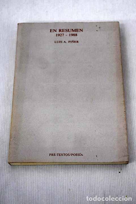 Libros: En resumen: 1927-1988.- Pi&ntilde;er, Luis A. - Foto 1