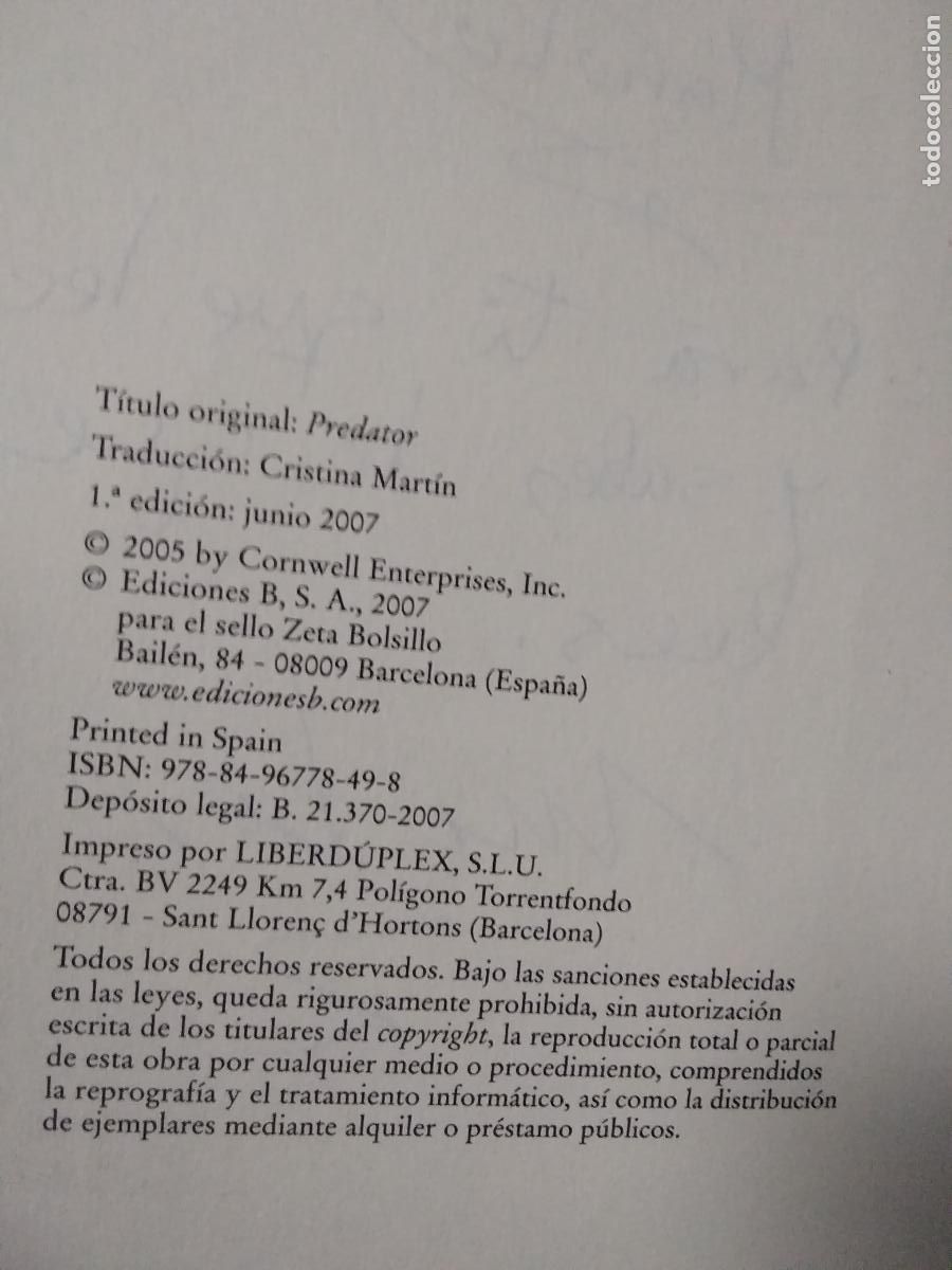 Libros: Predator Patricia Cornwell L.1405-1566 - Foto 2