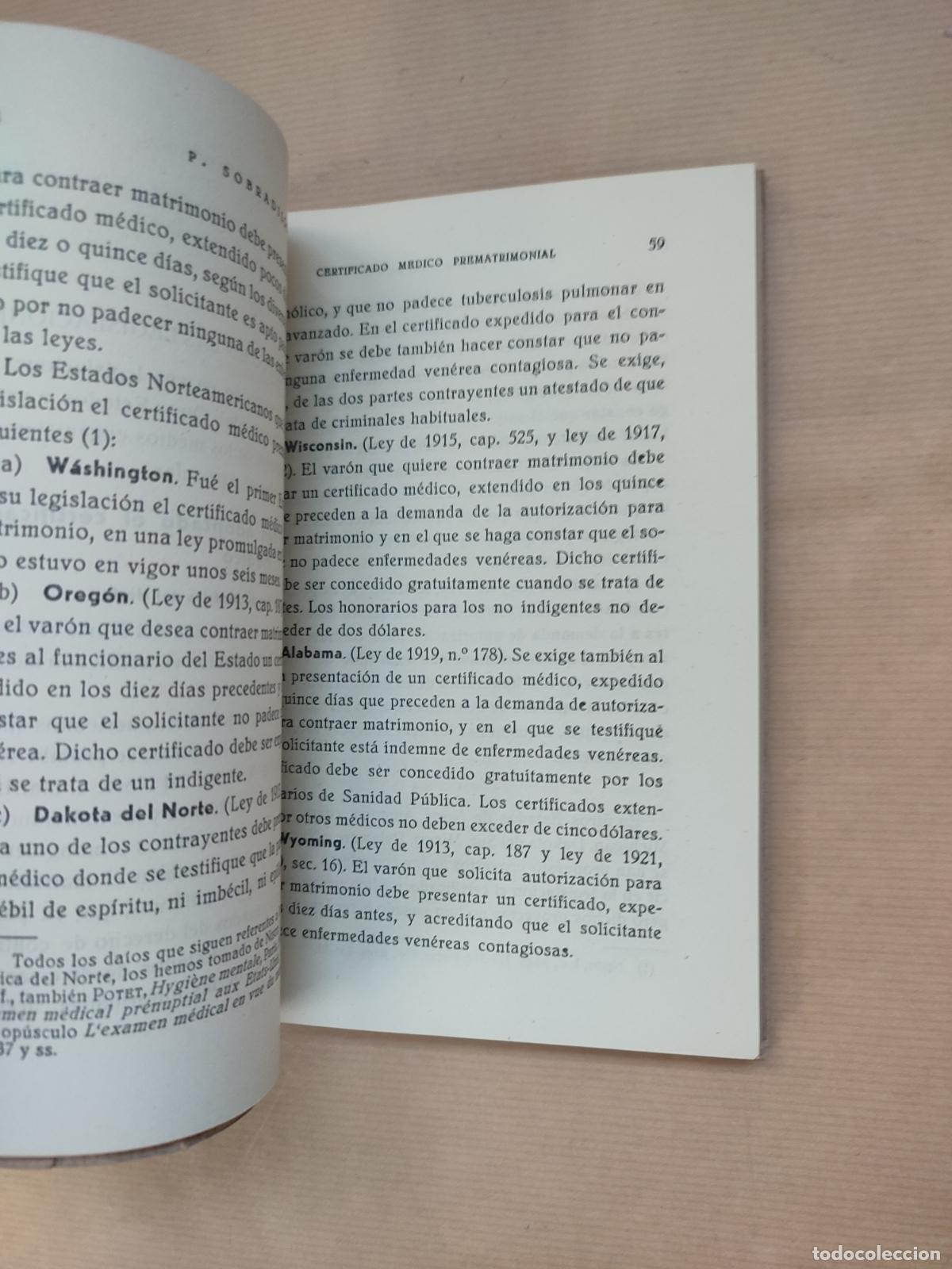 Libros: EL CERTIFICADO MEDICO PREMATRIMONIAL - &rdquo;SOBRADILLO, Agapito de&rdquo; - Foto 3