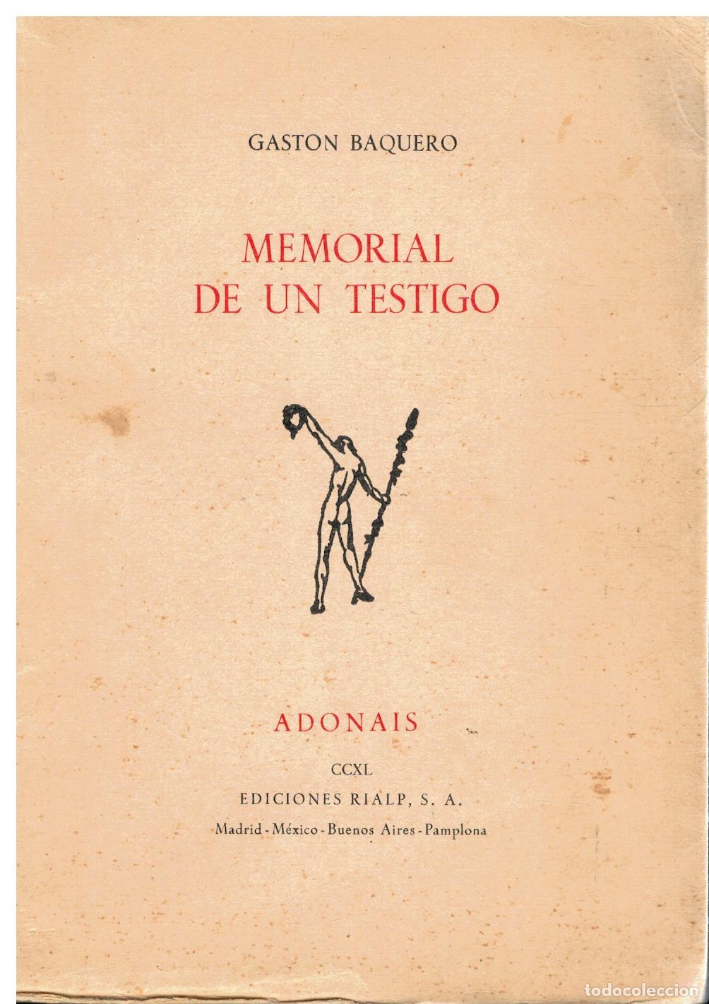 Libros: MEMORIAL DE UN TESTIGO 1&ordf; edici&oacute;n. Dedicatoria aut&oacute;grafa del autor. - Foto 1