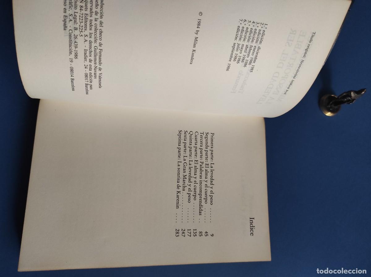 Libros: LA INSOPORTABLE LEVEDAD DEL SER - Kundera, Milan - Foto 2