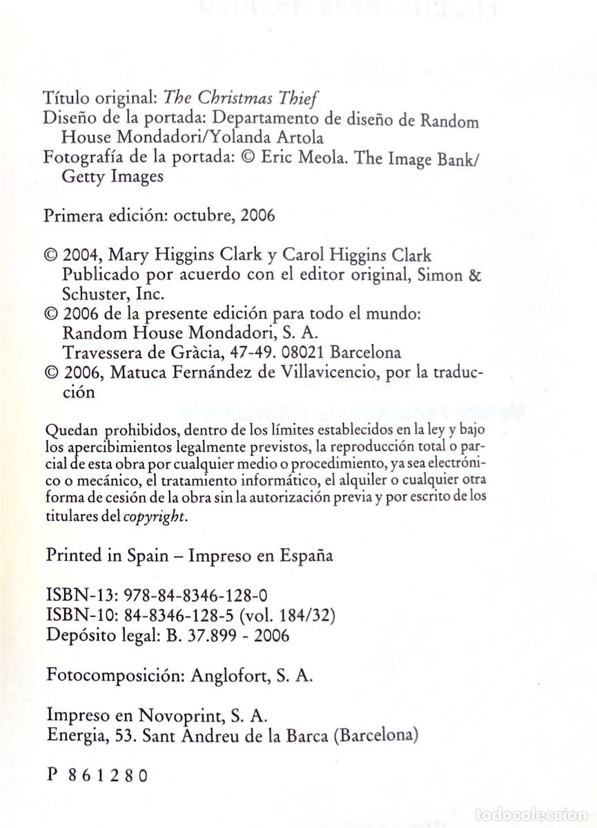 Libros: FT0788. Libro: El Ladron de la Navidad. Autor: Mary Higgins Clark - Foto 2