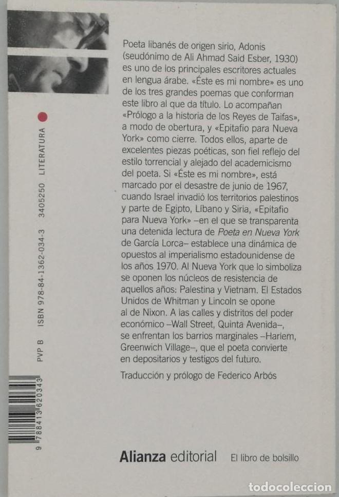 Libros: ESTE ES MI NOMBRE - Adonis - Foto 2