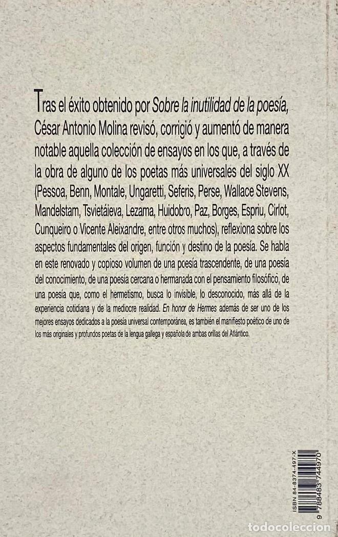 Libros: EN HONOR DE HERMES - C&eacute;sar Antonio Molina - Foto 2