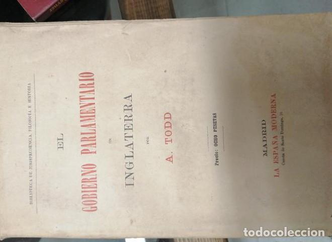 Libros: EL GOBIERNO PARLAMENTARIO EN INGLATERRA. A - Todd - Foto 1