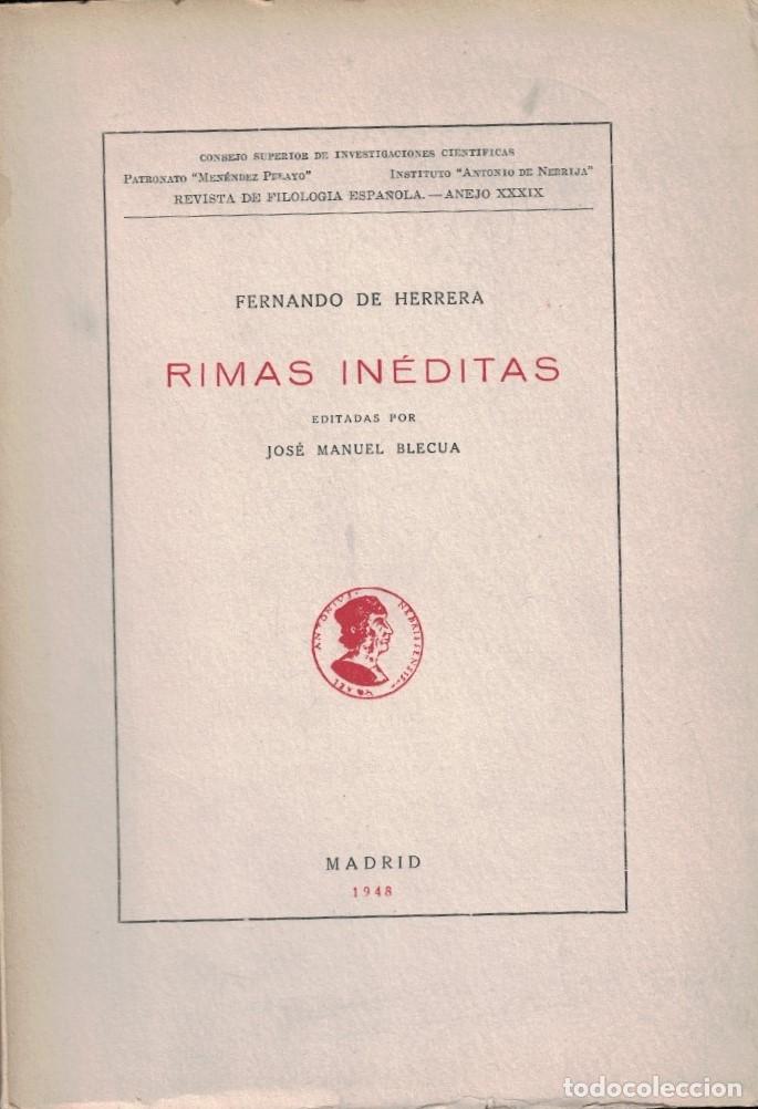 Libros: RIMAS IN&Eacute;DITAS. - Herrera. Fernando de, - Foto 1