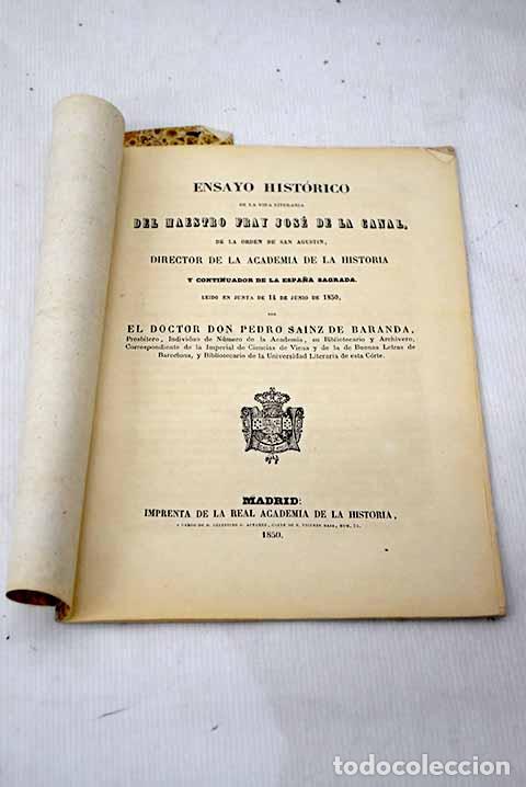 Libros: Ensayo hist&oacute;rico de la vida literaria del maestro fray Jos&eacute; de la Canal, de la Orden de San Agust&iacute;n