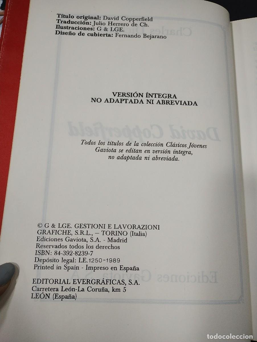 Libros: DAVID COPPERFIELD - CHARLES DICKENS - EDILIONES GAVIOTA,S.A VERSION INTEGRA - 1989. - Foto 2
