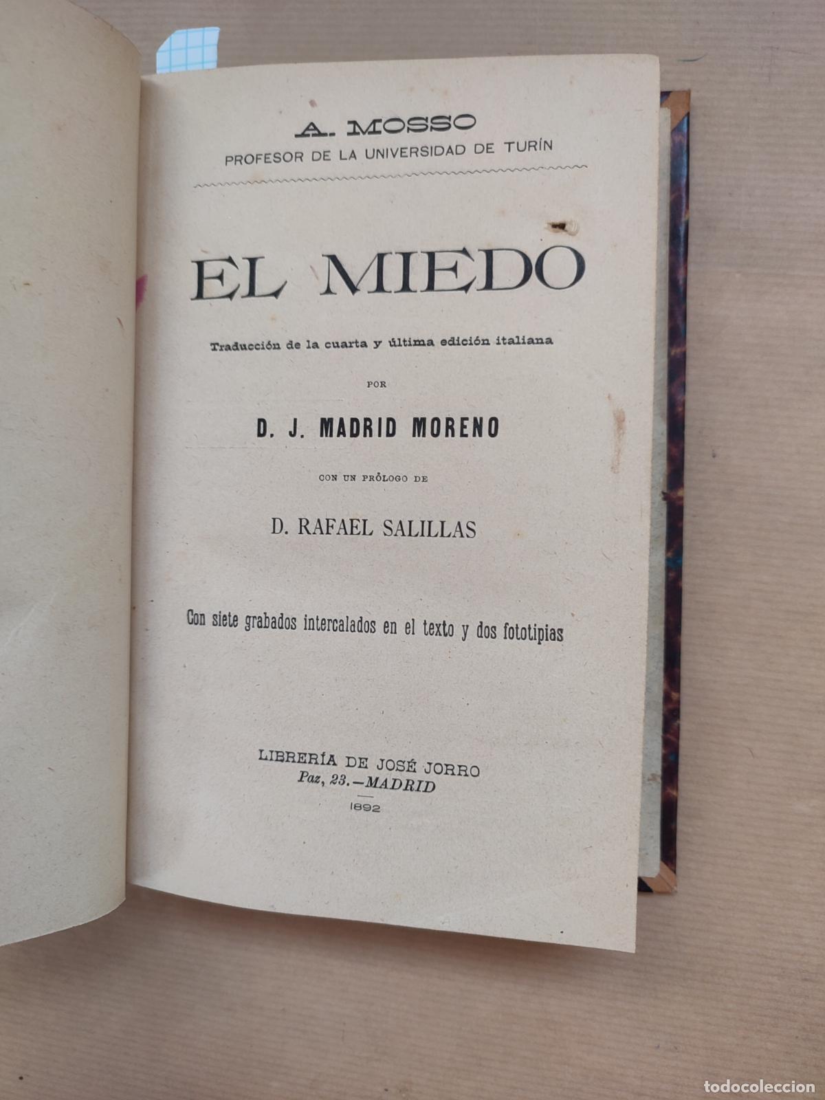 Libros: El Miedo - &rdquo;Mosso, Angelo&rdquo; - Foto 1