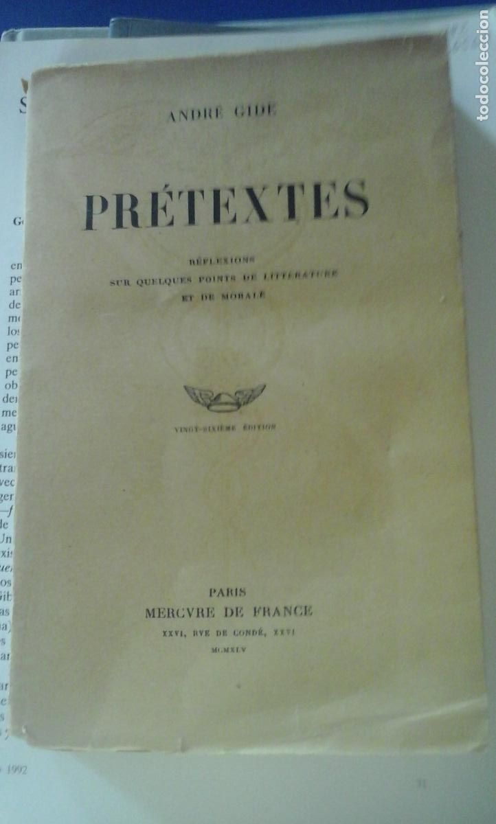 Libros: PR&Eacute;TEXTES. R&Eacute;FLEXIONS SUR QUELQUES POINTS DE LITT&Eacute;RATURE ET DE MORALE (Par&iacute;s, 1945) - Andre Gide - Foto 1