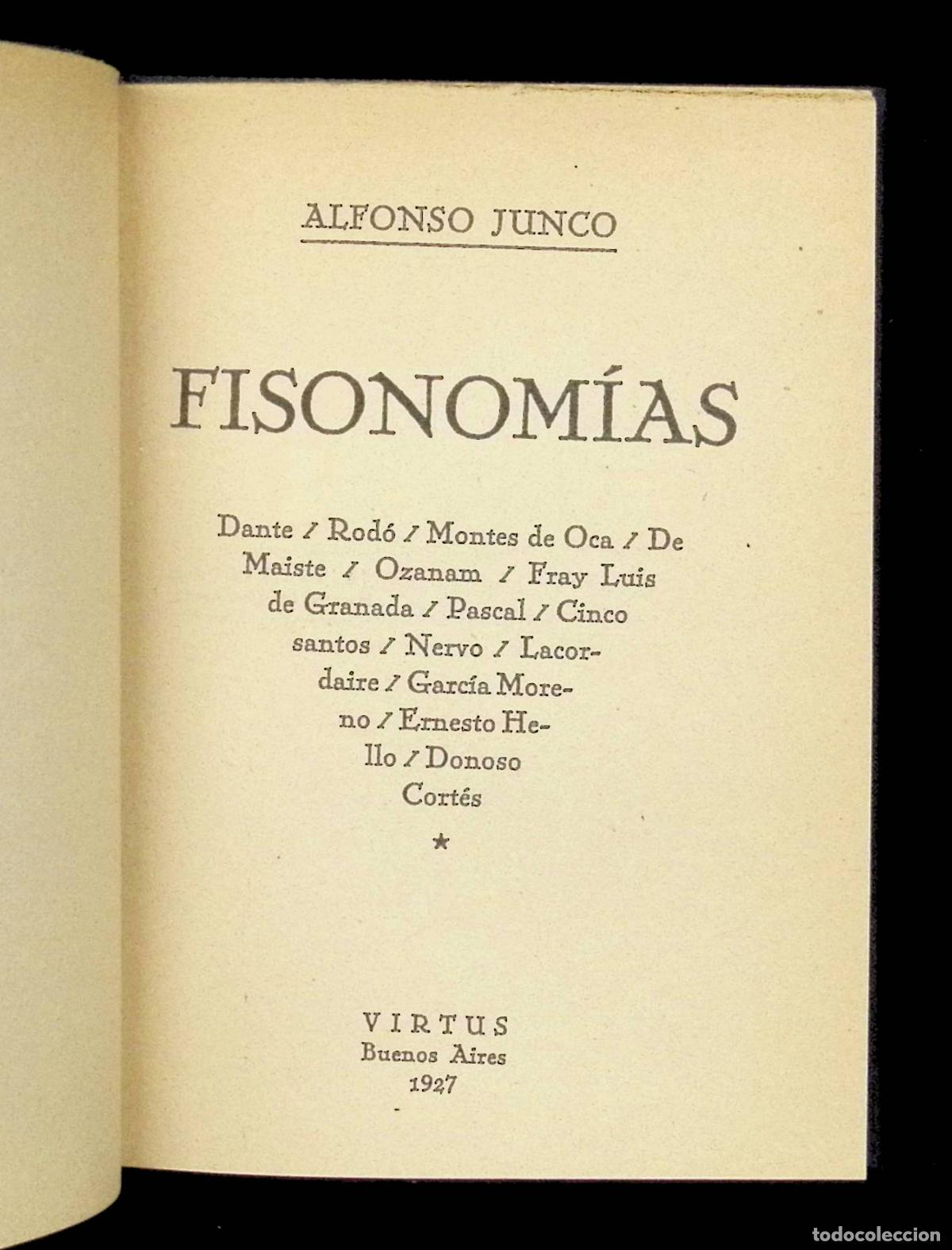 Libros: FISONOM&Iacute;AS. - JUNCO, Alfonso. EDITORIAL VIRTUS, BUENOS AIRES, 1927. - Foto 2