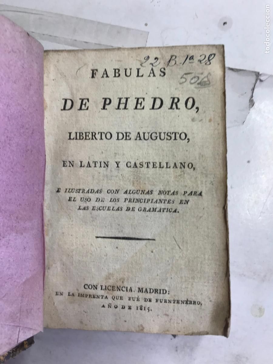 Libros: F&Aacute;BULAS DE PHEDRO. LIBRO DE AUGUSTO, EN LAT&Iacute;N Y CASTELLANO. (1815). - Foto 1