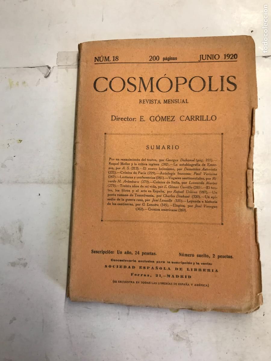 Libros: COSM&Oacute;POLIS. REVISTA MENSUAL. N&Uacute;M. 18. JUNIO 1920. - DIRECTOR: E. G&Oacute;MEZ CARRILLO. - Foto 1