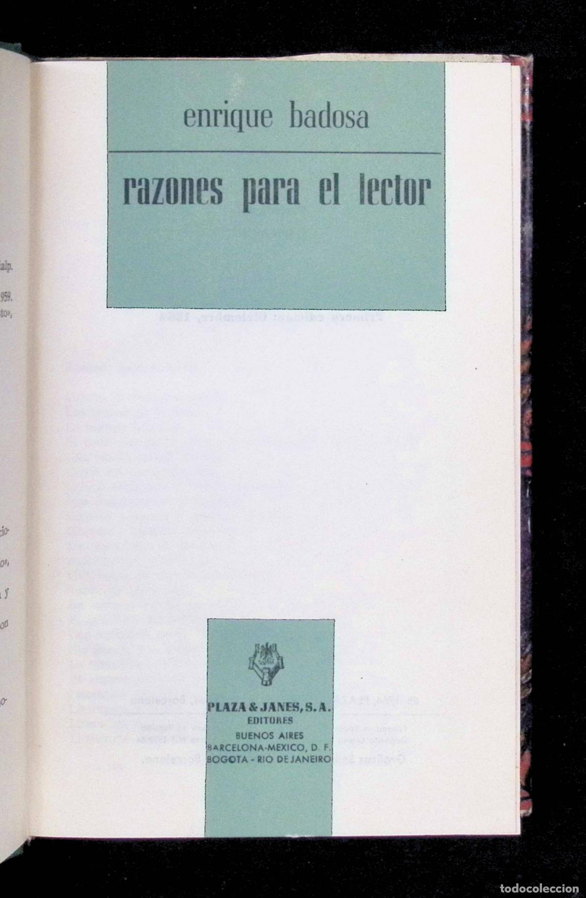 Libros: RAZONES PARA EL LECTOR. - BADOSA, Enrique. - Foto 3