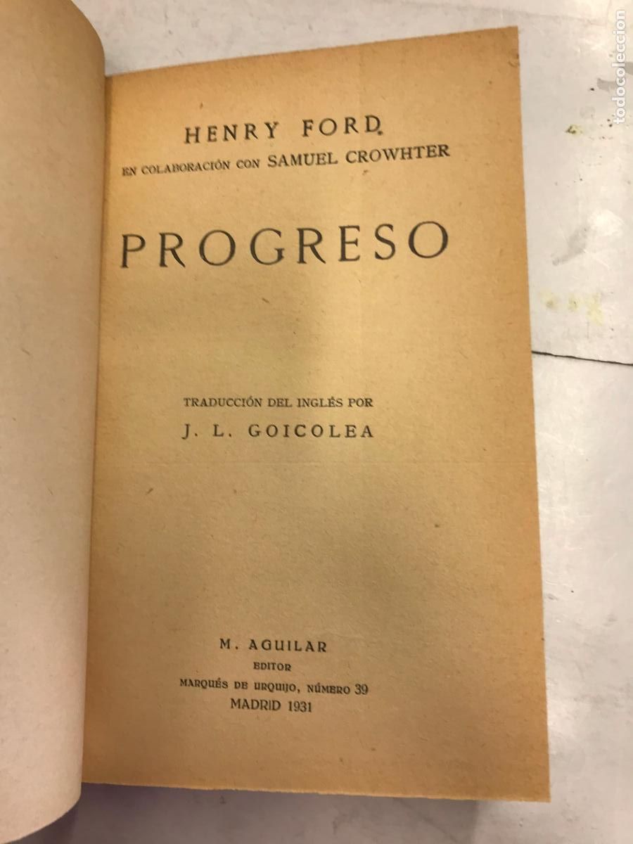 Libros: PROGRESO. - HENRY FORD. (EN COLABORACI&Oacute;N CON SAMUEL CROWHTER). - Foto 1