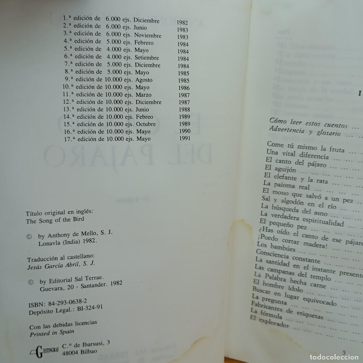 Libros: EL CANTO DEL PAJARO ANTHONY DE MELLO - Foto 5
