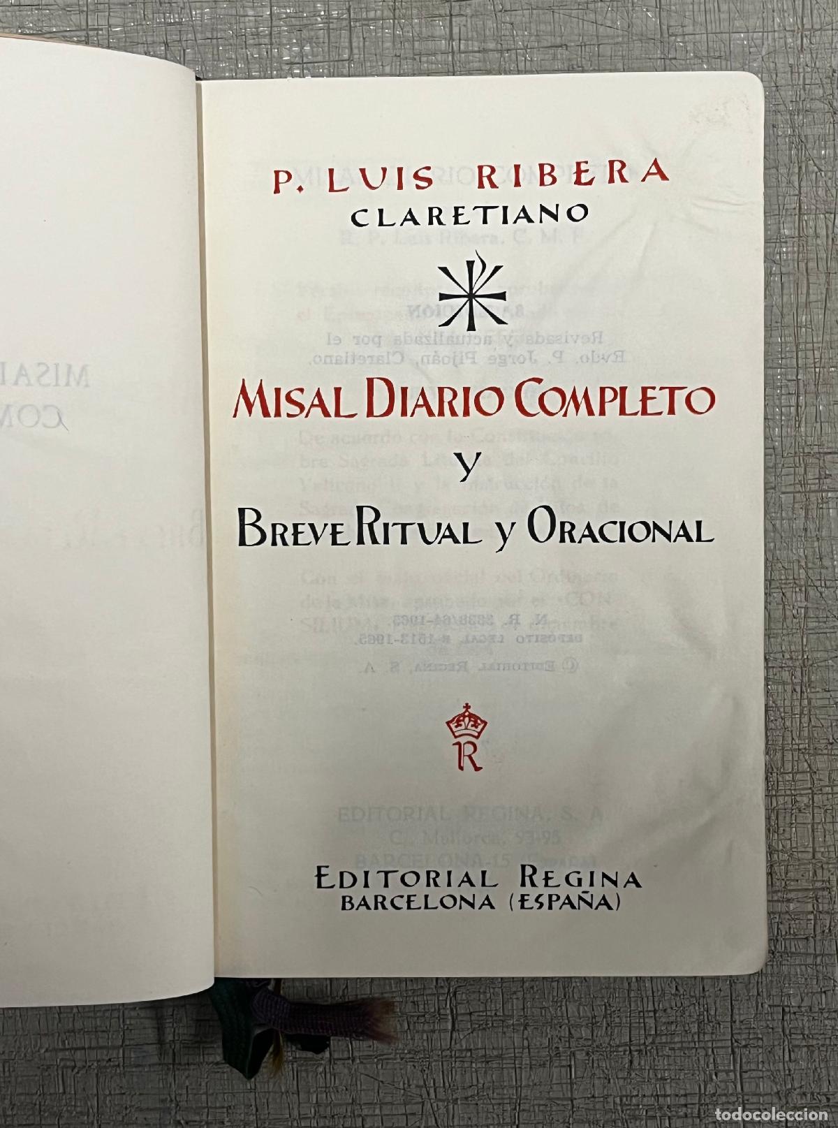 Libros: MISAL DIARIO COMPLETO Y BREVE RITUAL Y ORACIONAL. - RIBERA, LUIS P.