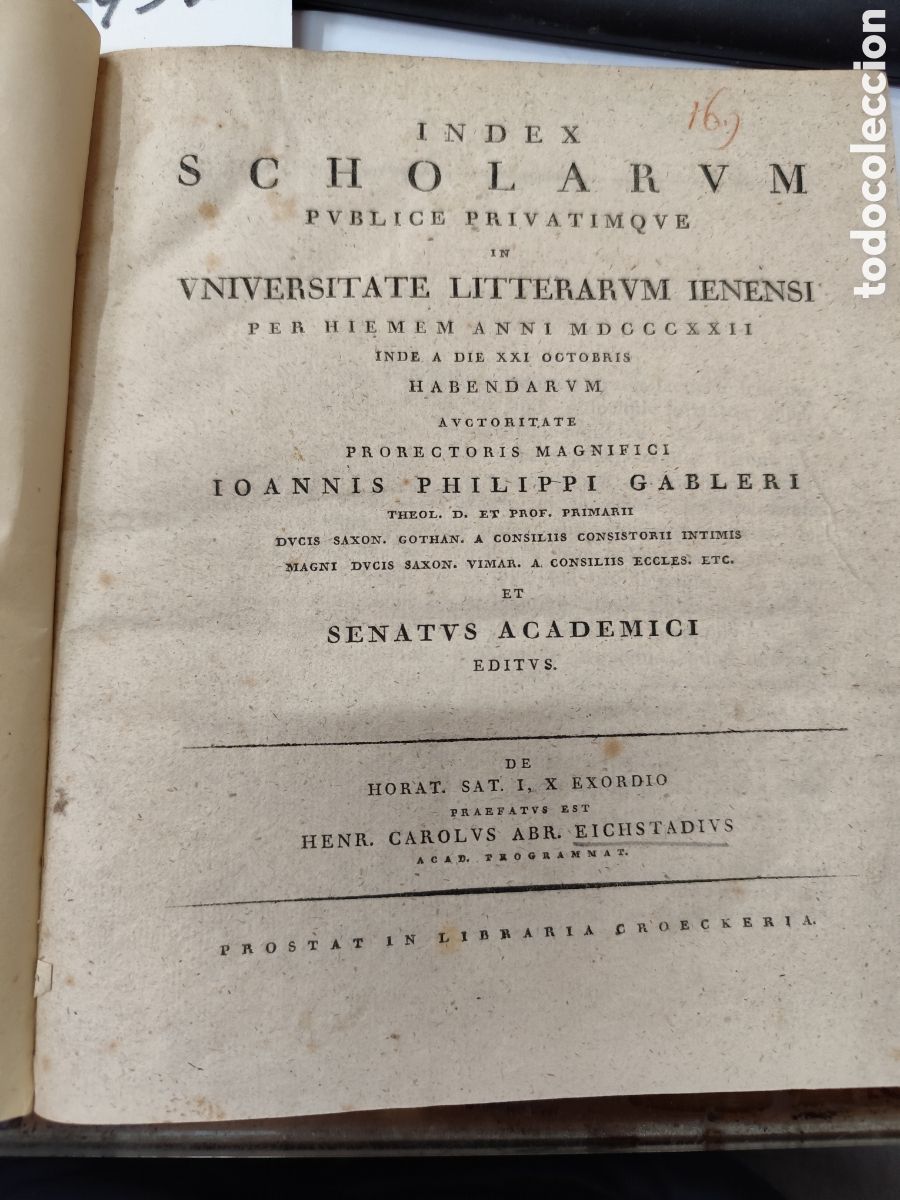 books: INDEX SCHOLARUM. SUPPLENTUM DISSERTATIONIS DE HORRATII SAT. I, X EXORDIO. ORATIONEM IN AUGUSTANAE CO