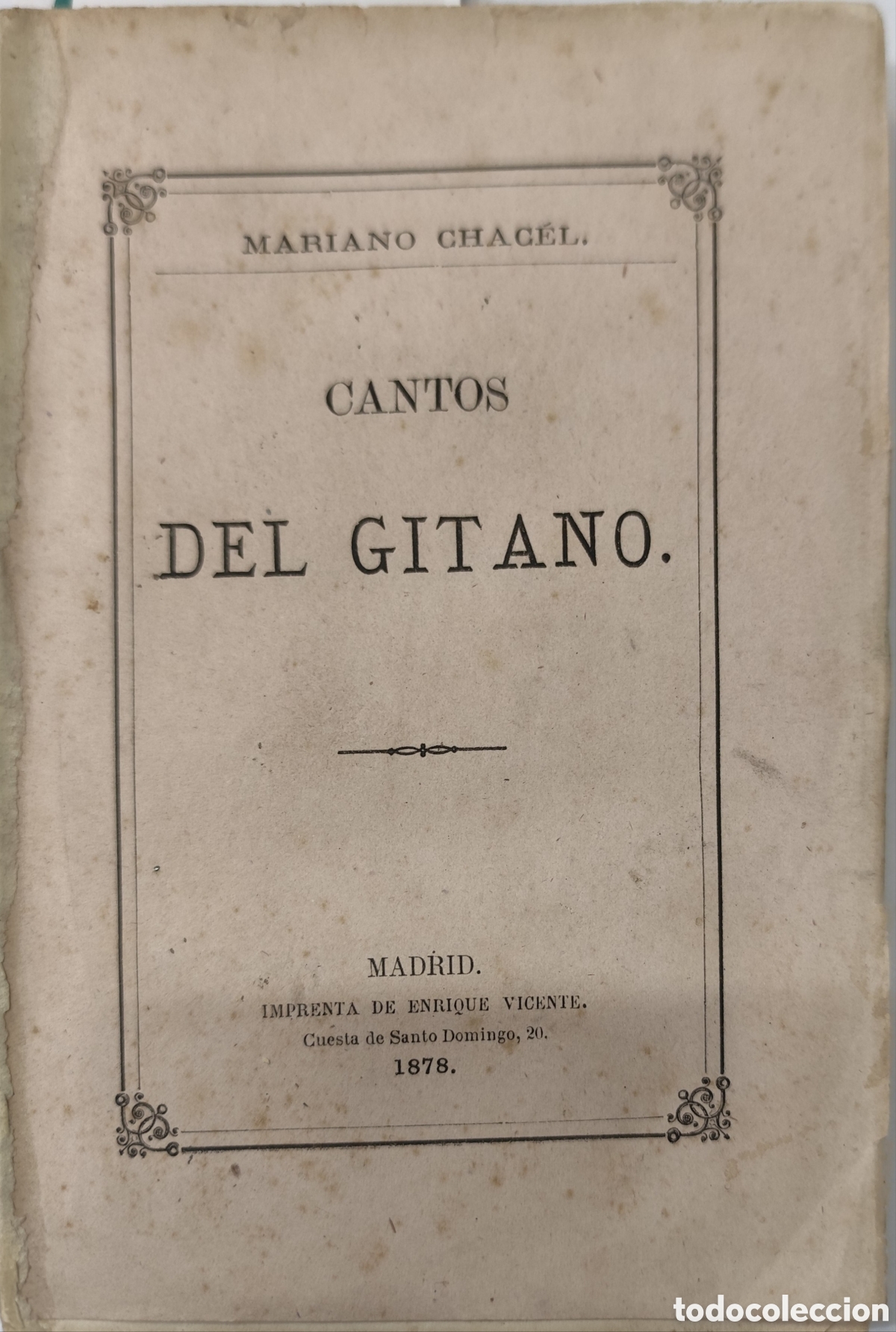 Libros: CANTOS DEL GITANO. A&ntilde;o 1878 - CHACEL,Mariano - Foto 1