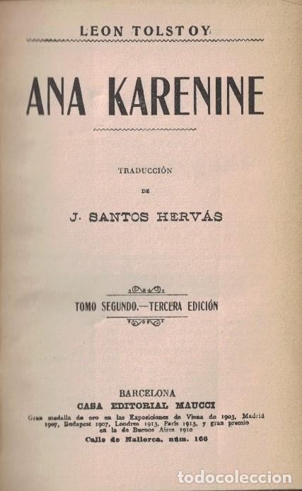 Libros: ANA KARENINE. 2 Tomos. - Tolstoy. Le&oacute;n, - Foto 2