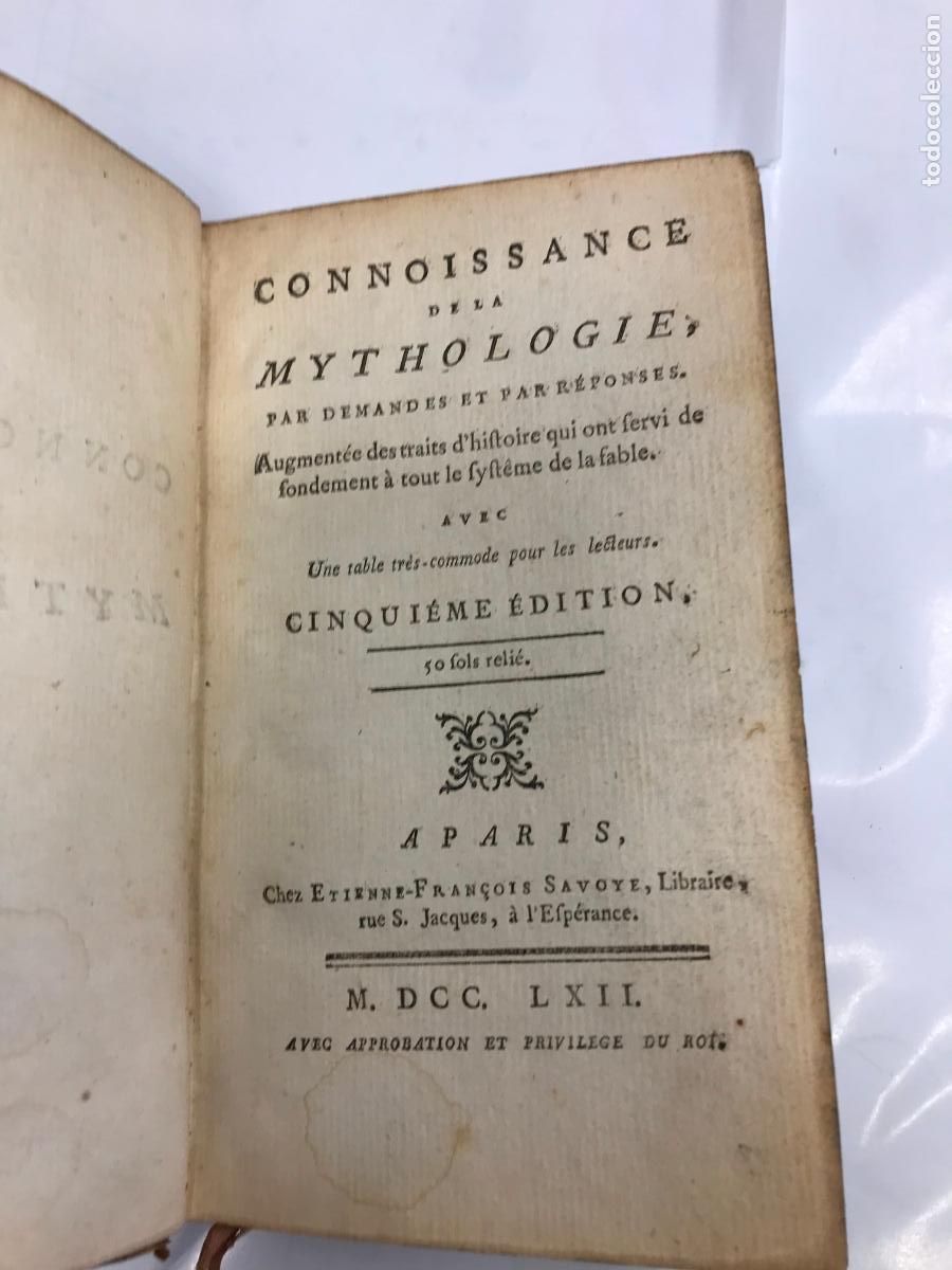 Libros: CONNOISSANCE DE LA MYTHOLOGIE PAR DEMANDES ET PAR R&Eacute;PONSES. (1762). - Foto 1