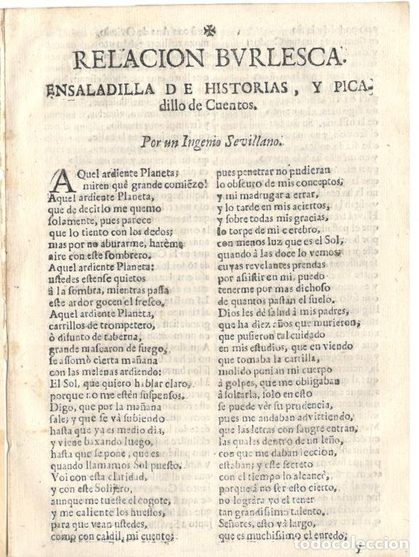 Libri di seconda mano: Relacion Burlesca. Ensaladilla de Historias, y Picadillo de Cuentos. Por un Ingenio Sevillano. - PLI