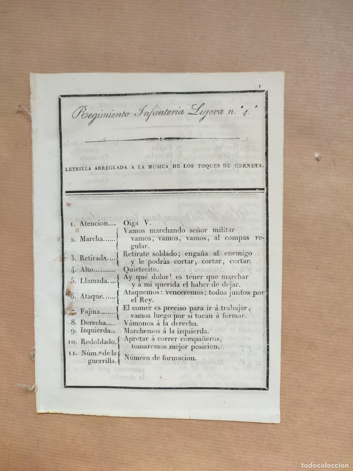 Libros: TOQUES DE CORNETA. REGIMIENTO INFANTER&Iacute;A LIGERA N 4. LETRILLA ARREGLADA A LA MUSICA DE LOS TOQUES DE