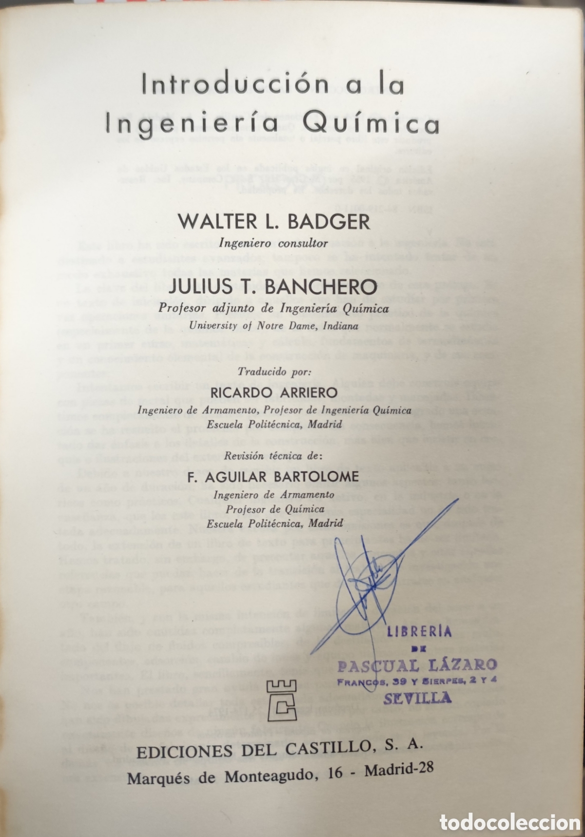 Libros: INTRODUCCION A LA INGENIERIA QUIMICA - BADGER y BANCHERO - Foto 2