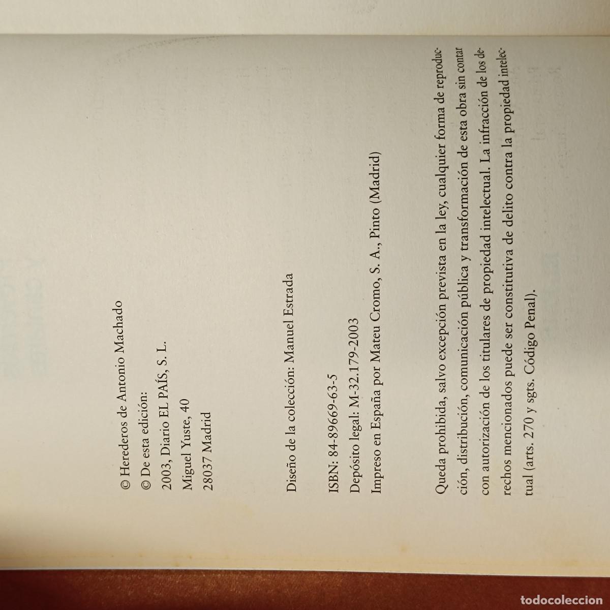 Libros: LIBRO PROVERBIOS Y CANTARES. ANTONIO MACHADO. EL PAIS 2003. - Foto 4
